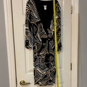 Cache Black and Gold Patterned Long Sleeve Dress
